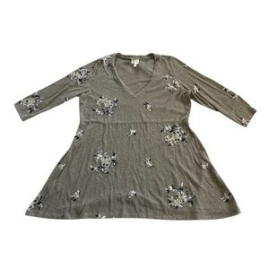 Anthropologie Fig & Flower Embroidered Floral Flowy V-Neck Tunic Top size XL